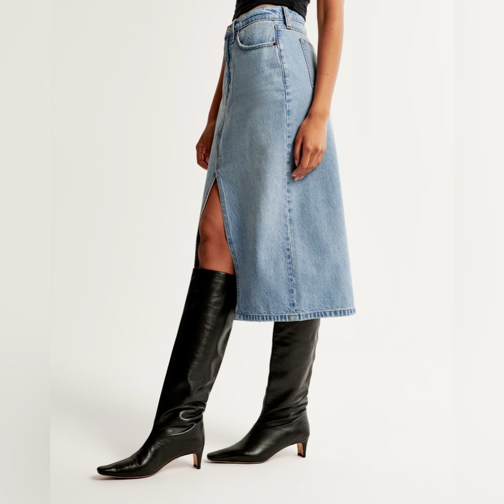 Abercrombie & Fitch Light Blue Denim Midi Skirt - Picture 2 of 7